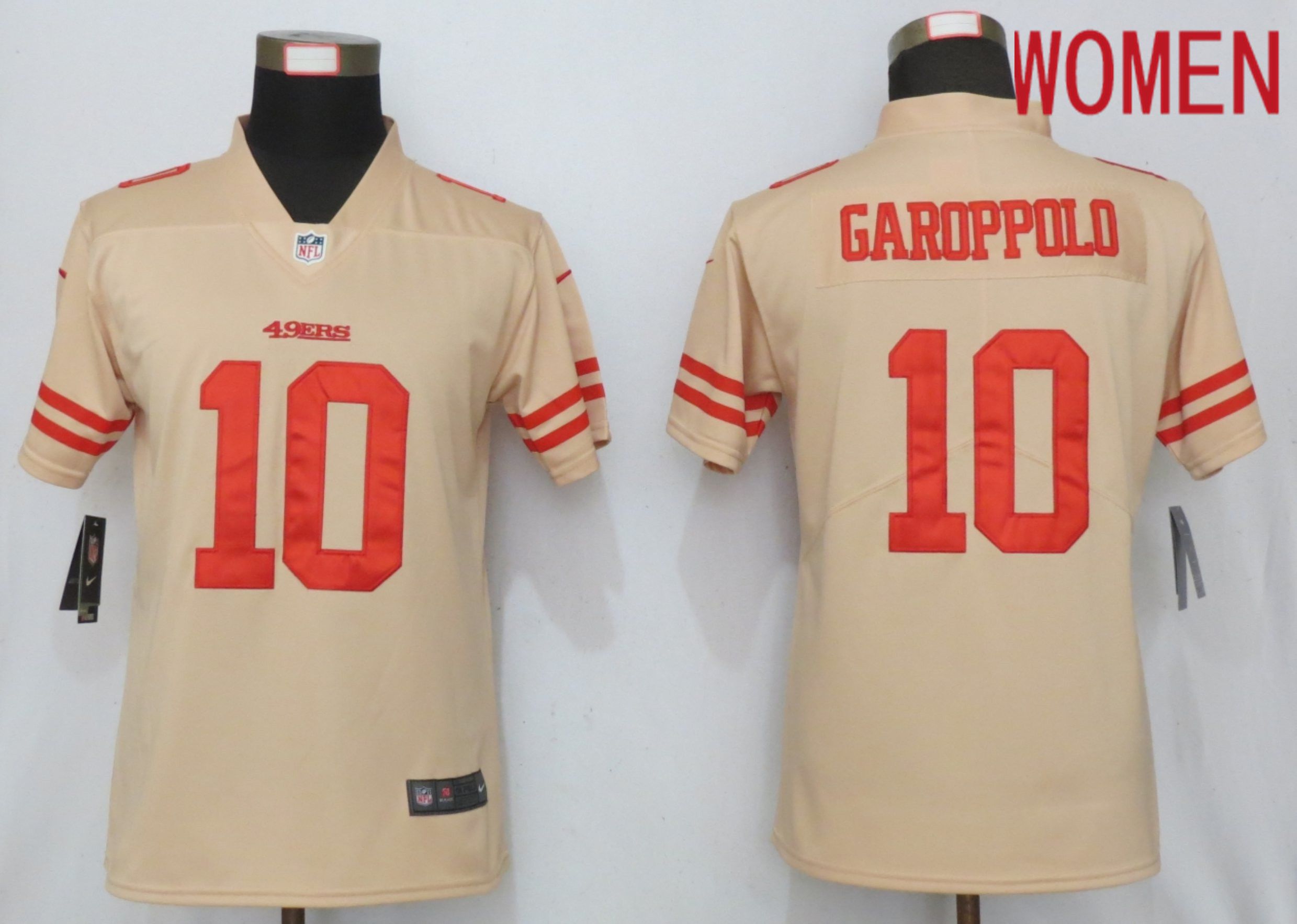 Women San Francisco 49ers #10 Garoppolo 2019 Vapor Untouchable Nike Gold Inverted Elite Playe NFL Jerseys->women nfl jersey->Women Jersey